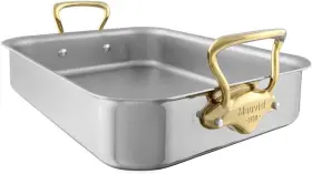 351735 1830 Mcook B 5-ply Polished Stainless Steel Roasting Pan With Brass Handles 13.7