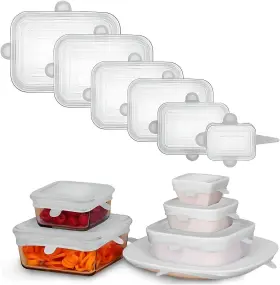 Adpartner 796753490662 6pcs Rectangle Silicone Lids For Food Storage Reusable Bpa-free Si