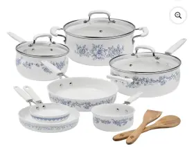 Aishida Co. Ltd. 313017438460 The Pioneer Woman 12-piece Classic Ceramic Cookware Set Agatha Blue