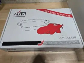 00830 All-clad Stainless Steel Lasagna Pan With 2 Red Oven Mitts Brand New