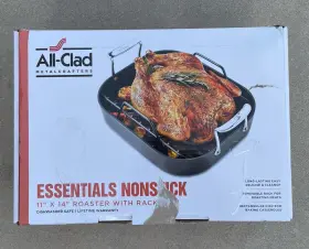 All-clad 011644915001 New Essentials Nonstick Roaster Pan With Rack Nib 11 Inch X 14 Black Color