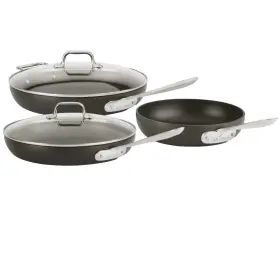 All-clad 011644916732 Ha1 5-piece Ultimate Fry Pan Set Hard Anodized Non Stick With 2 Glass Lids