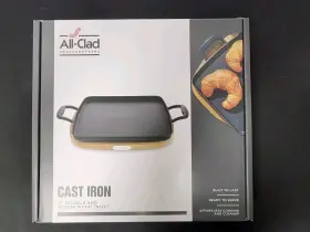 All-clad 011644919252 Cast Iron Enameled Square Griddle With Acacia Trivet 11 Inch Induction