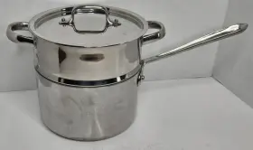 0402119-01 All Clad 3 Piece Set Stainless Steel 4 Quart Steamer Sauce Pan