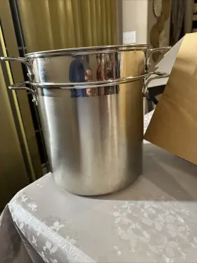 59912 All-clad 12-quart Multi Cooker Steamer Set Stainless Baskets And Lid #59912 Used 1