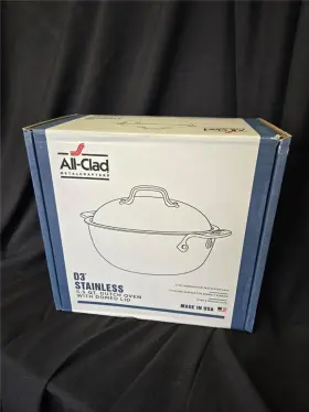 8701004448 All-clad & 5.5 Quart Dutch Oven With Domed Lid D3 Stainless 3p Bonding #4500 New