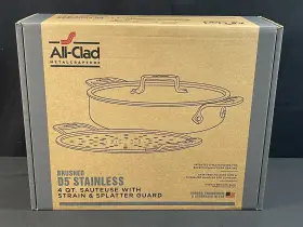 Bd5540485 All-clad D5 Stainless 4 Quart Brushed Sauteuse With Lid Strain And Splatter Guard New