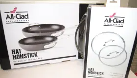 E113s264 All-clad Set Of 2 Ha1 Nonstick 10 Inch And 12 Fry Pan Pans With Lids New Hard Anodized
