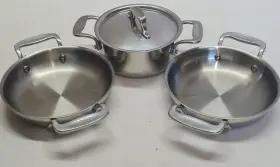 E849b264 All-clad Lot Of 3 Mini Pots And Pans Gratins Saucepans Set - Pieces