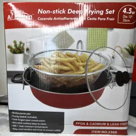 2369 All Kitchen Non-stick Deep Frying Pan Set 4.5 Quart 26cm 10 Inch Steel Red/black