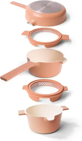 101952 Alva Us Neat 5-piece Nesting Cookware Set Peach Ceramic Nonstick Space Saving