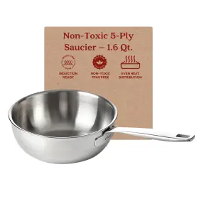 Alva 850044483174 Maestro 5ply Stainless Steel Saucier Pan 1.6 Quart Nontoxic Pfas Pfoa And Ptfe Free