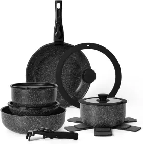 Am 313090959999 15-pc Nonstick Cookware Set With Detachable Handle Stackable Pots And Pans Kit