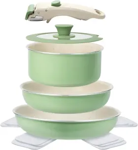 Hc3302-8a Am Pots And Pans Set Non Stick 8pcs Ceramic Cookware Detachable Handle A