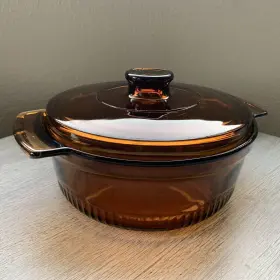 1438 Anchor Hocking Vintage Amber Brown Glass 2 Quart Casserole Dish #1438 Usa With Lid