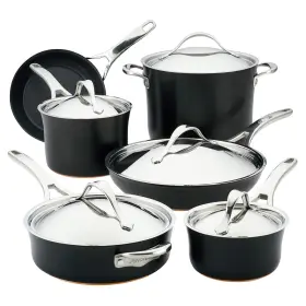 83874 Anolon Nouvelle Copper Luxe Hard-anodized Nonstick Cookware Set 11-piece Onyx