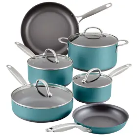 89194630 Anolon Achieve 10pc Hard Anodized Nonstick Cookware Set Teal Kitchen Pan