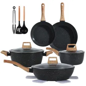 B0fsctr6gn Anymark Ceramic Cookware Sets 15pcs Pots And Pans Set Non Stick Black