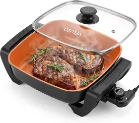 Appliance Inc 744759898487 12 Inch X12 Electric Skillet With Glass Lid 5.2 Quart Large Nonstick Frying Pan For Fam