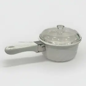 876424 Arcoflam Vtg #876424 France 1 Quart Ceramic Sauce Pan Lid And Removable Handle 7 Inch