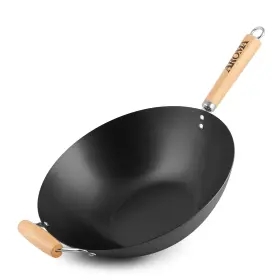 Anw-102 Aroma 021241001021 Housewares 14 Inch Heavy Duty Carbon Steel Cookware Non-stick Wok Black