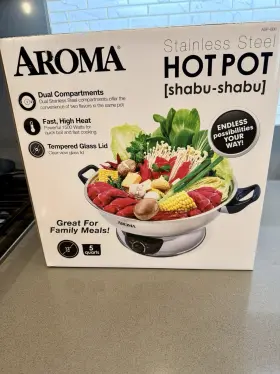 Asp-610 Aroma Coffee Housewares Dual-sided Shabu Hot Pot 5 Quart Stainless Steel Black