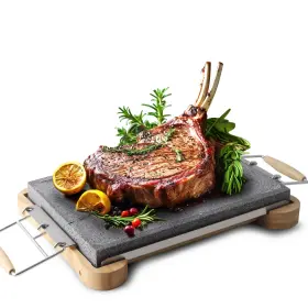 Ar-89053 Artestia Extra-large Lava Steak Stone Grill Set With Base And Heat-resistant Handles