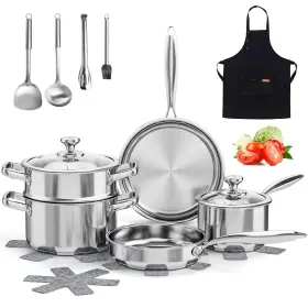 Tzg-106 Askscici Stainless Steel Cookware Set 16-piece Pots And Pans Non Toxic Kitchen I