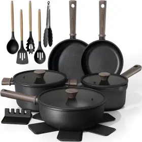 480f Astercook 445007875894 18pc Black Titanium Induction Nonstick Cookware Set Oven Safe