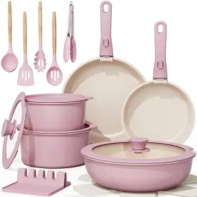 Astercook 726084482487 Rv 20-piece Pink Nonstick Stackable Cookware Set W Detachable Handles
