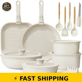 Astercook 792105989341 22 Piece Non-stick Cookware Set - Cream White