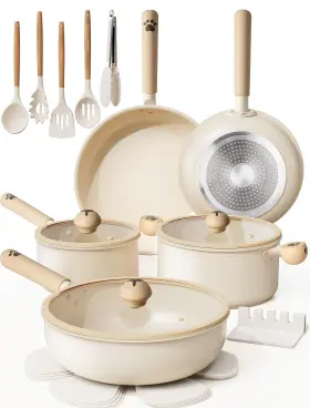 A60.cs18006a-y Astercook 18 Pcs Kitchen Cookware Sets Pots Pans Stick Ceramic Toxic Dishwasher