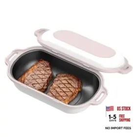 Astraguix 7022-03 Microwave Grill Pan With Lid And Non-slip Base 10.2 Inch Pink