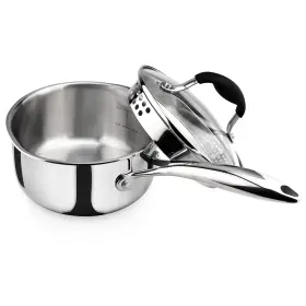 Avacraft 723888012490 Tri-ply Stainless Steel Saucepan With Glass Strainer Lid Two Side Spouts Er