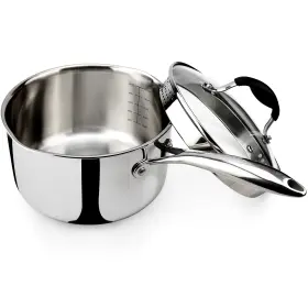 Avacraft 723888012513 Tri-ply Stainless Steel Saucepan With Glass Strainer Lid Two Side Spouts Mu