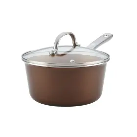 Ayesha 631899107596 Curry Home Collection Nonstick Sauce Pan/saucepan With Lid 3 Quart Brown