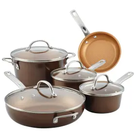 Ayesha 631899107701 Curry Home Collection Nonstick Cookware Pots And Pans Set 9 Piece Brown Sugar