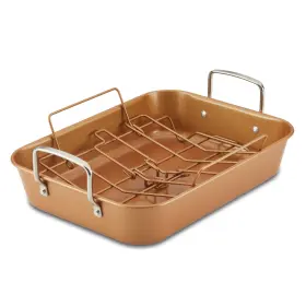 Ayesha 631899477927 Curry Nonstick Roaster / Roasting Pan With Rack - 11 Inch X 15 Brown