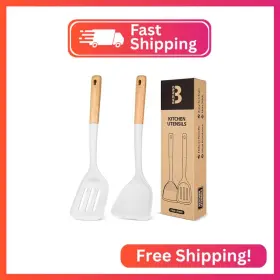 Bd1-104 Badiano Silicone Wok Spatula Turner Set Perfect For Scooping Flipping Lifting Pancake