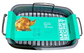 Bakers Secret 935780111704 Backers Nonstick Roaster Pan With Rack 17.5 Inch X 12.5 3 Dishwasher Safe