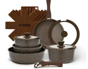 Bkcwstk15brwn Bakken Master Design Detachable Cookware Set Brown - 15 Pcs