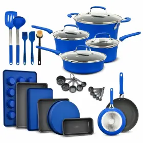 Bakken- Swiss 850053769085 Cookware Set 23 Piece Blue Multi-sized Cooking Pots With Lids Skillet Fry