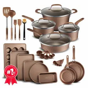 Bkcwg23l Bakken- Swiss Cookware Set 23 Piece Gold Multi-sized Cooking Pots With Lids Skillet Fry