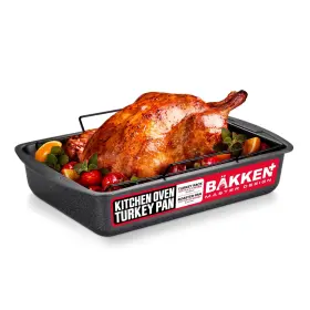 Bakkenmaster 850059994764 Bakken Nonstick Turkey Roasting Pan With Rack 17 X 13 Inch Large Heavy-dut