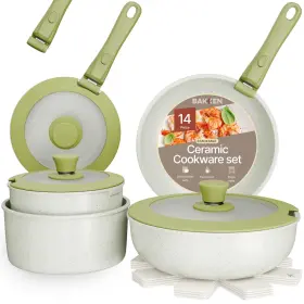Bkcwstk15gre.5 Bakkenmaster Pots And Pans Set Non Stick Ceramic-granite 14-piece Cookware With Detachab
