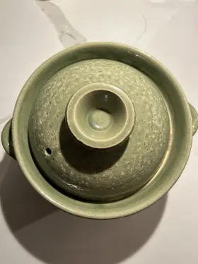 32-321 Banko Ware Joc Goods Green Donabe Clay Pot With Lid Made In Japan