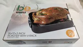 16x12x3-capacity Basic Essentials Ttu-j1520 Simple Roaster Pan With V-rack 20 Lbs-nib