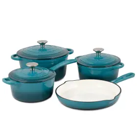 Basque7pc Basque Enameled Cast Iron Cookware Set 7-piece Biscay Blue Nonstick Oversiz