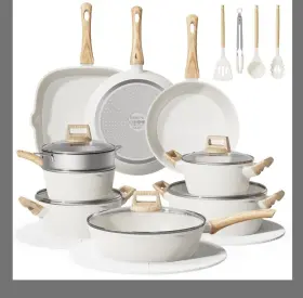 Bazova Bz-ceramic-24 24-piece White Ceramic Nonstick Pan Set Induction With Lids And Steamer