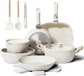 Bz104 Bazova 19 Pcs Pots And Pans Set Non Stick Ceramic Cookware With Removable Handles